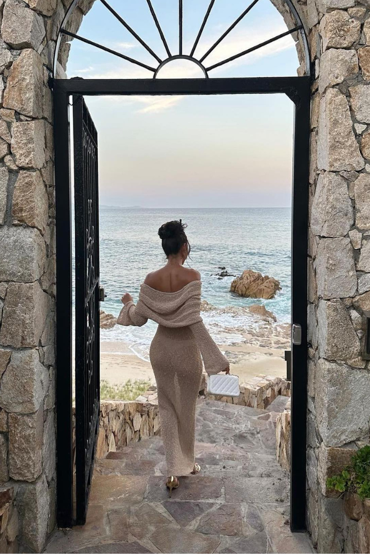 Elle Boucle off shoulder Maxi dress- Sand