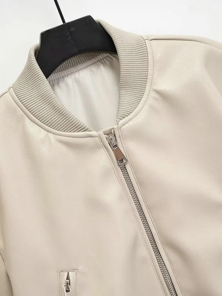 Mo Faux Leather Bomber Jacket