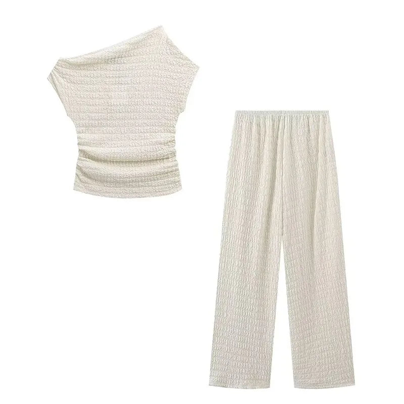 Tessa white Off-Shoulder Textured Set