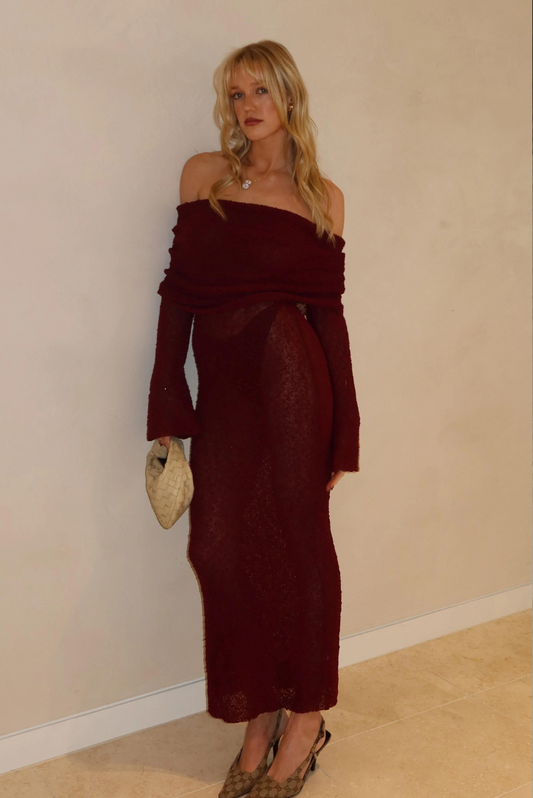 Elle Boucle off shoulder Maxi dress - Crimson