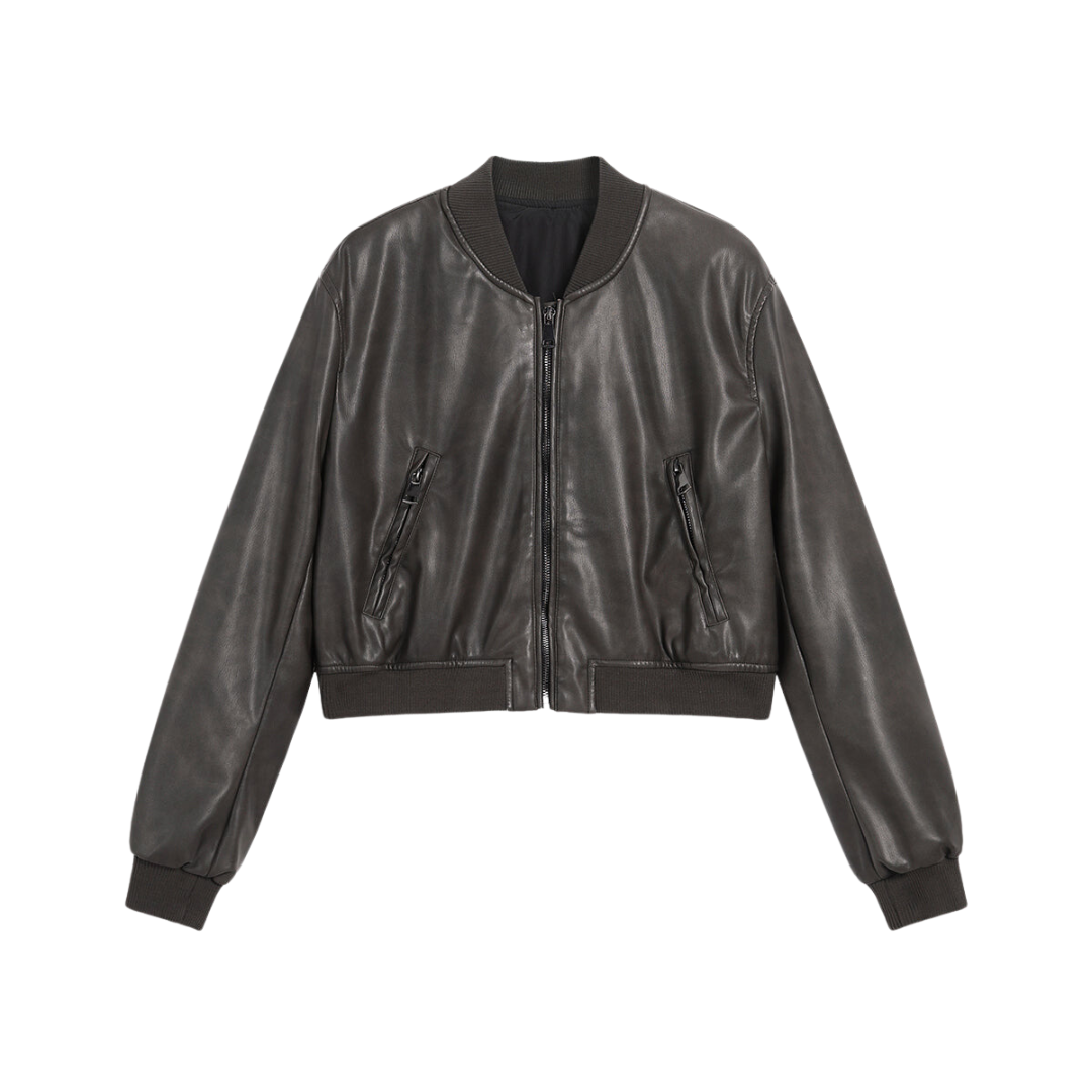 Mo Faux Leather Bomber Jacket