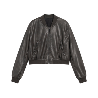 Mo Faux Leather Bomber Jacket