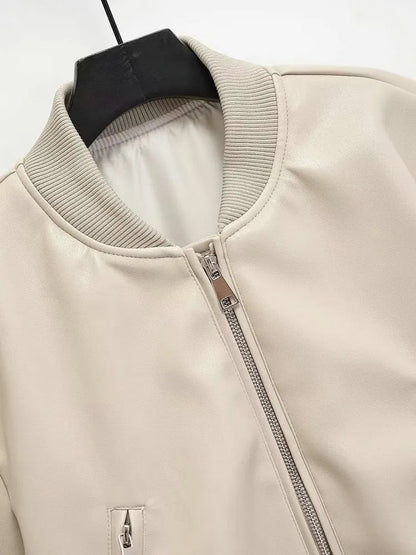 Mo Faux Leather Bomber Jacket