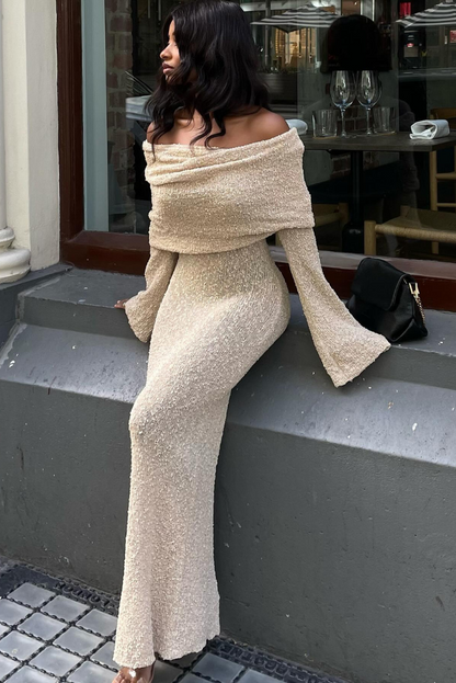 Elle Boucle off shoulder Maxi dress- Sand