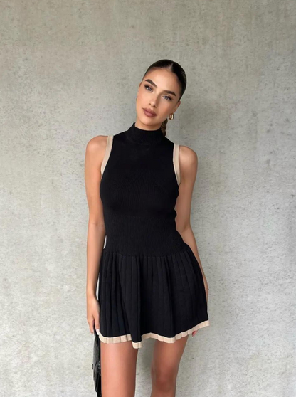 Kendall Drop-Waist Mini Contrast Knit Dress