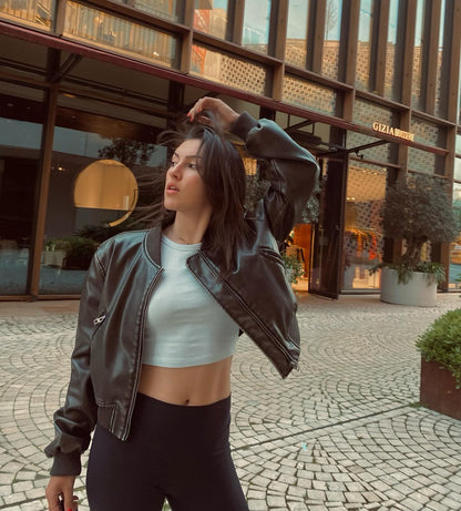 Mo Faux Leather Bomber Jacket