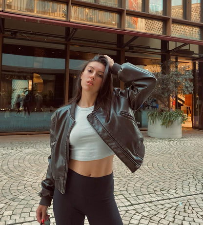 Mo Faux Leather Bomber Jacket