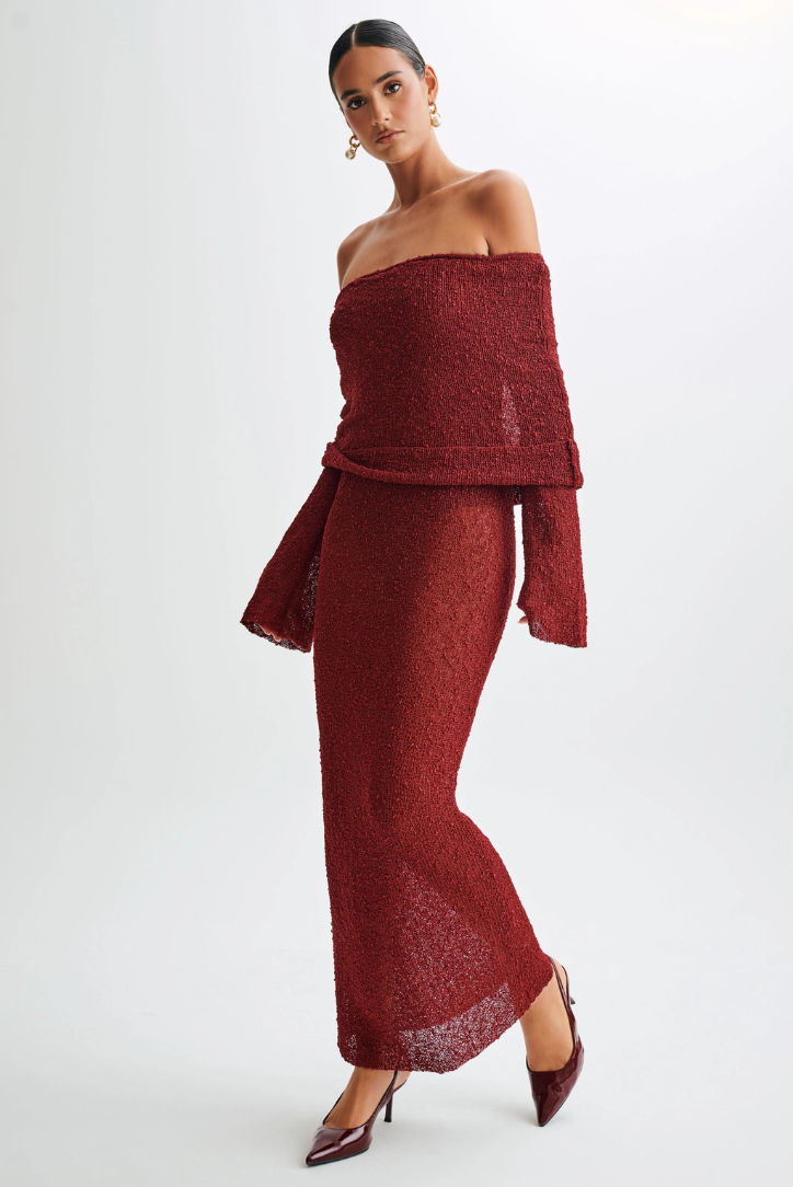 Elle Boucle off shoulder Maxi dress - Crimson