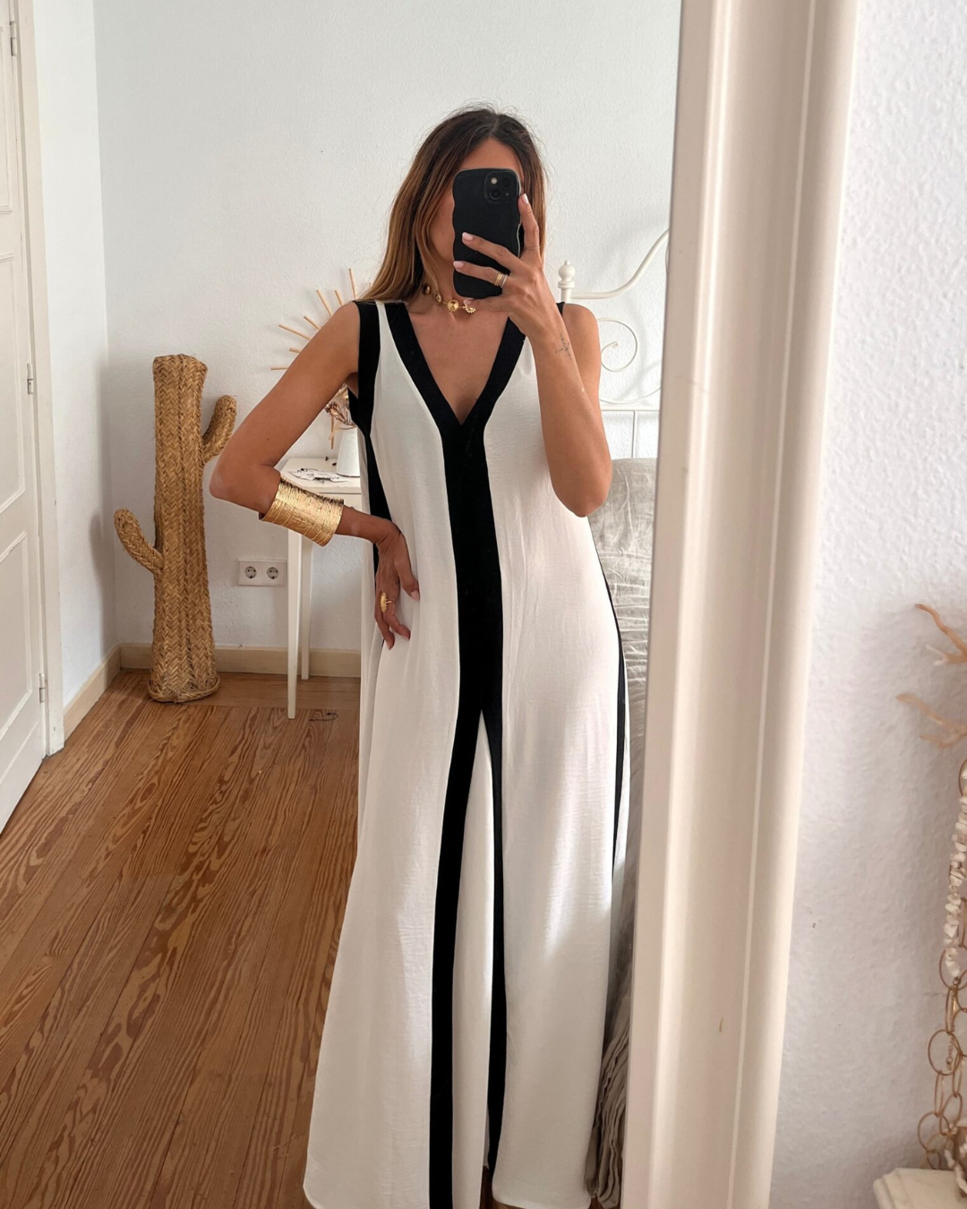 Fiona Black and white Maxi Dress