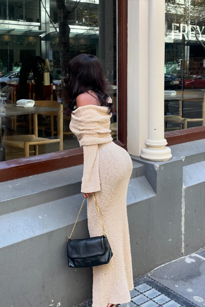 Elle Boucle off shoulder Maxi dress- Sand
