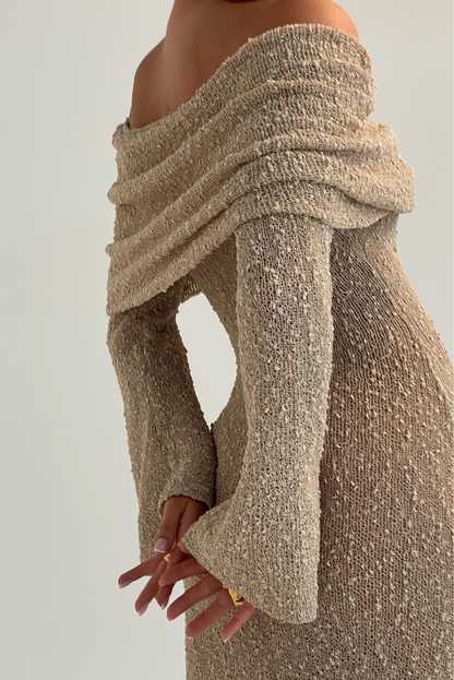 Elle Boucle off shoulder Maxi dress- Sand