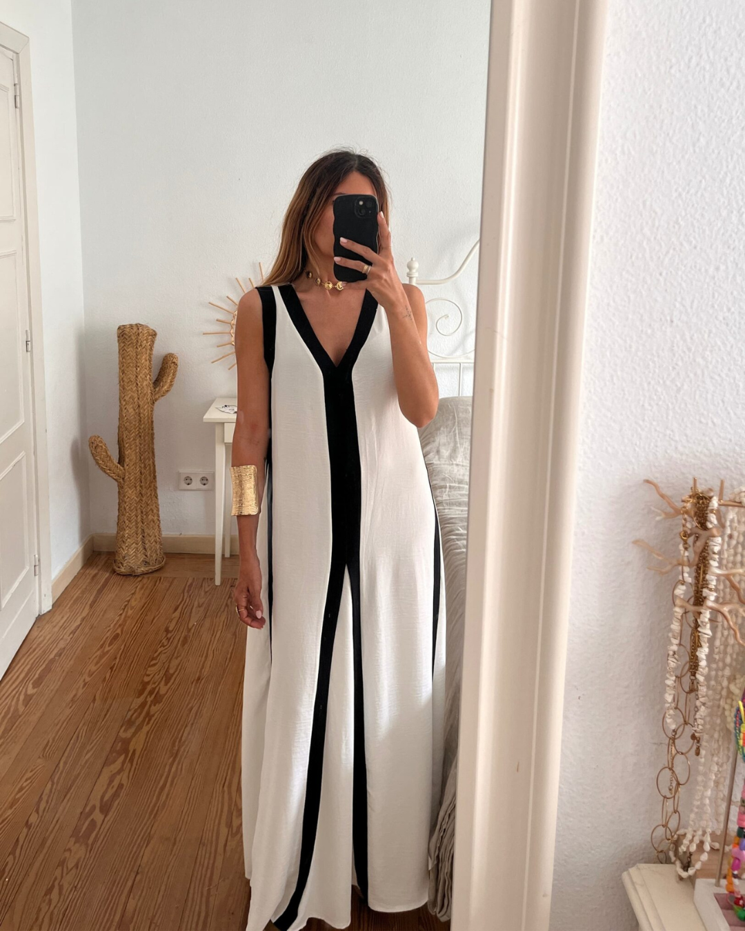 Fiona Black and white Maxi Dress