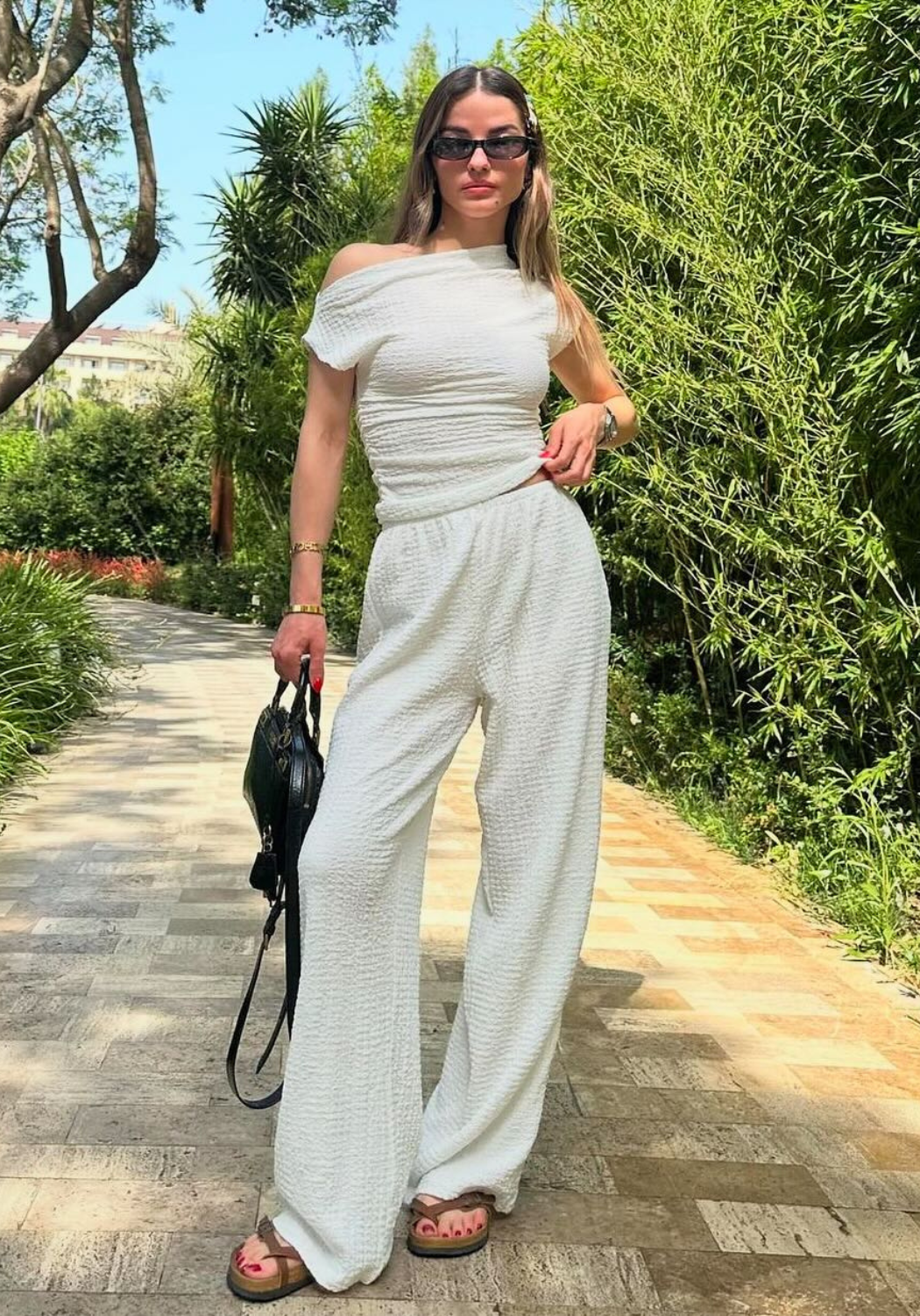 Tessa white Off-Shoulder Textured Set