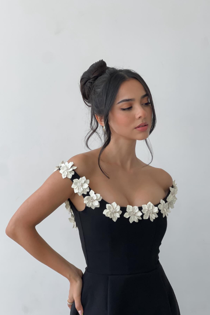 Stars Floral Mini dress- Black