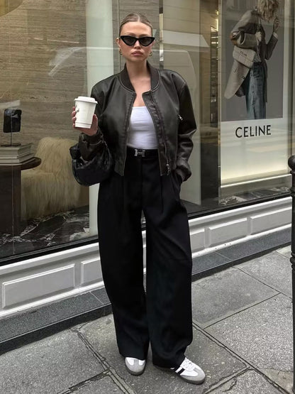 Mo Faux Leather Bomber Jacket