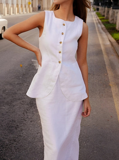 Chloe White Waistcoat and Skirt Set