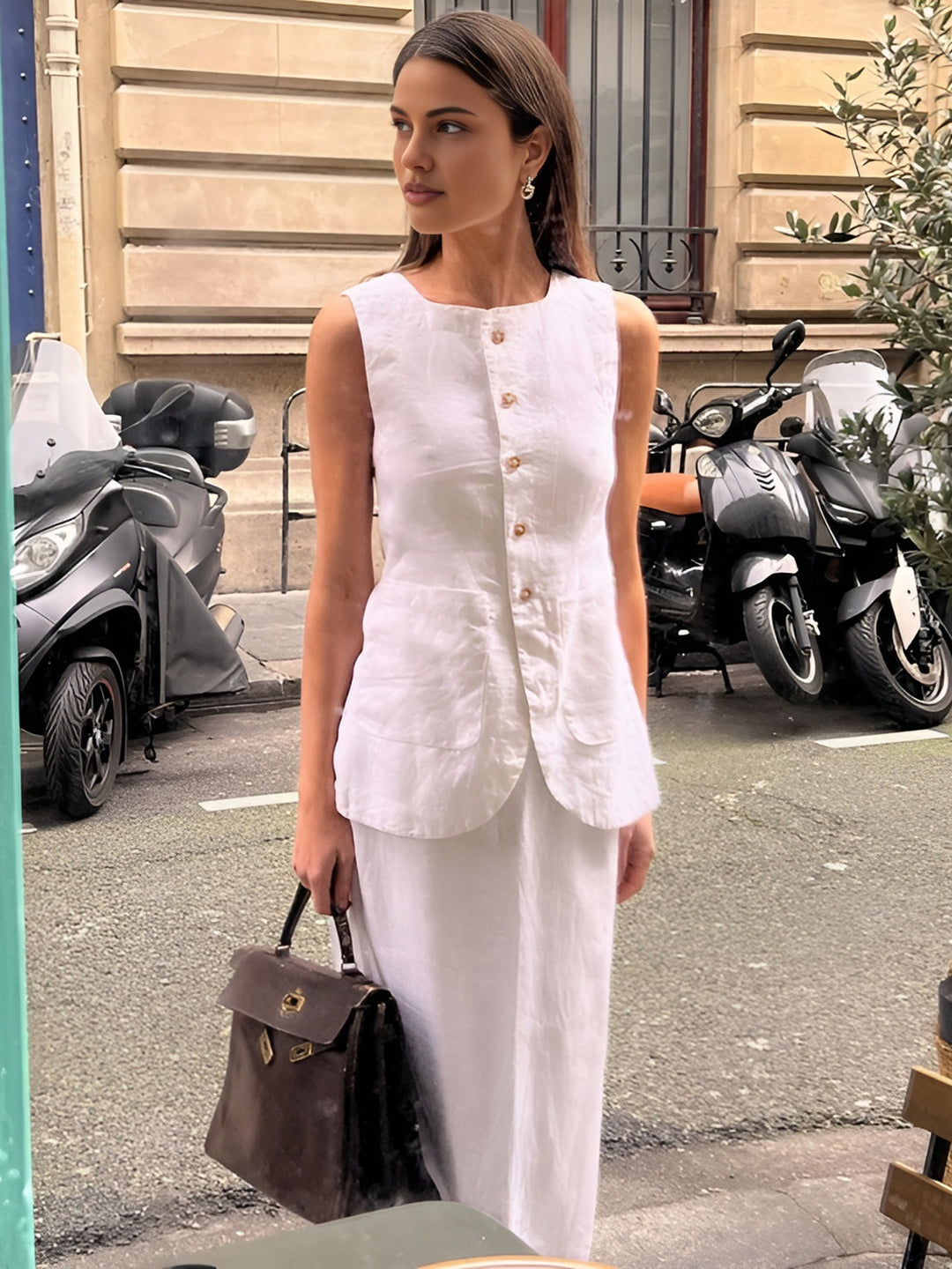 Chloe White Waistcoat and Skirt Set