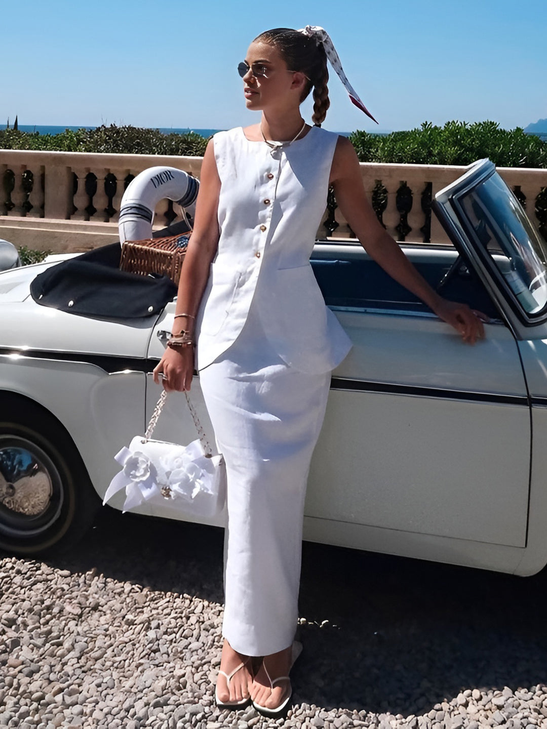 Chloe White Waistcoat and Skirt Set