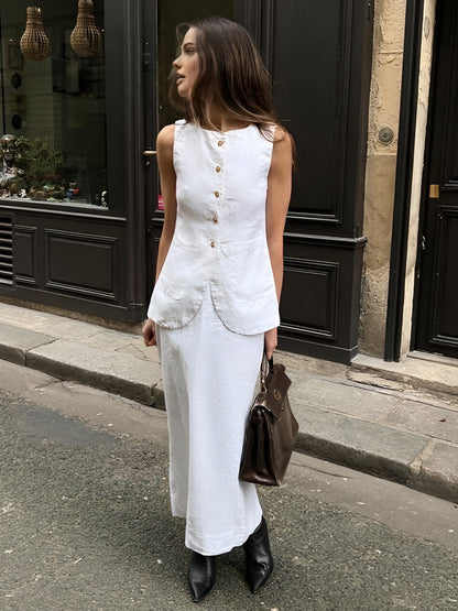 Chloe White Waistcoat and Skirt Set