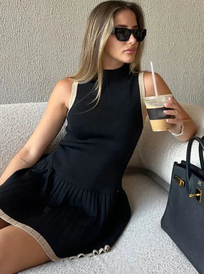 Kendall Drop-Waist Mini Contrast Knit Dress