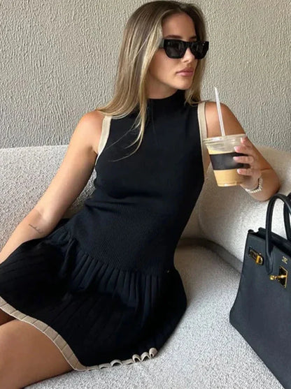 Kendall Drop-Waist Mini Contrast Knit Dress