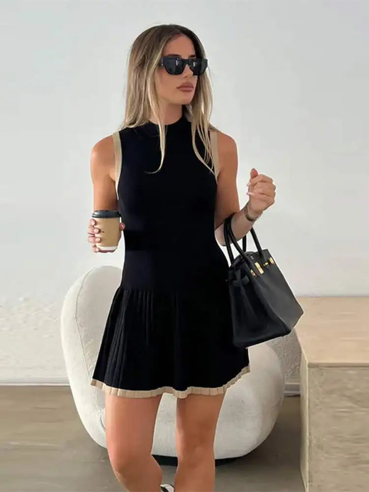 Kendall Drop-Waist Mini Contrast Knit Dress