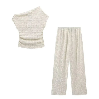 Tessa white Off-Shoulder Textured Set