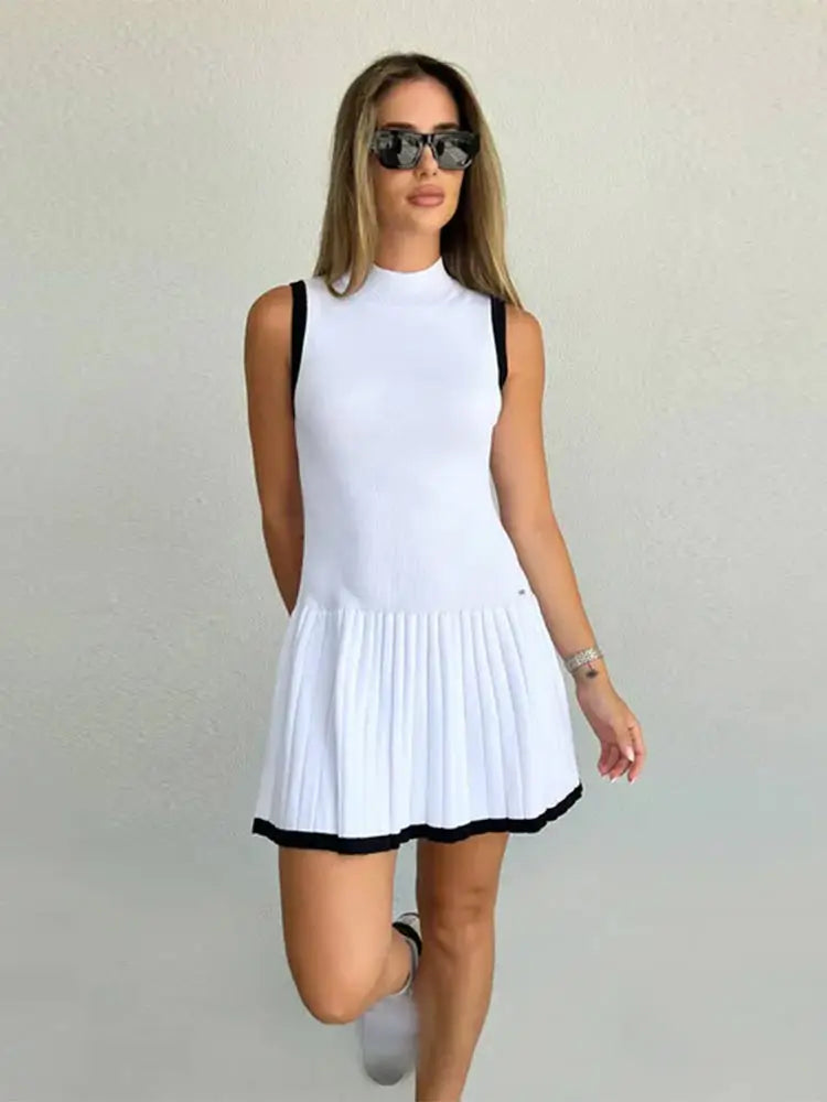 Kendall Drop-Waist Mini Contrast Knit Dress