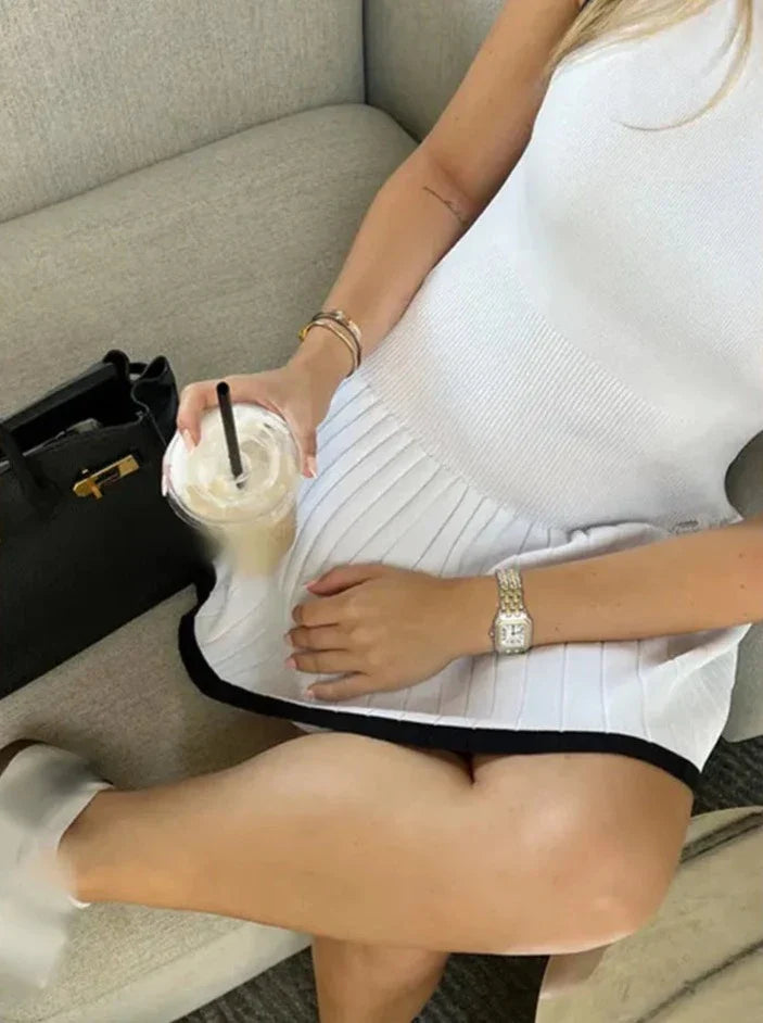 Kendall Drop-Waist Mini Contrast Knit Dress