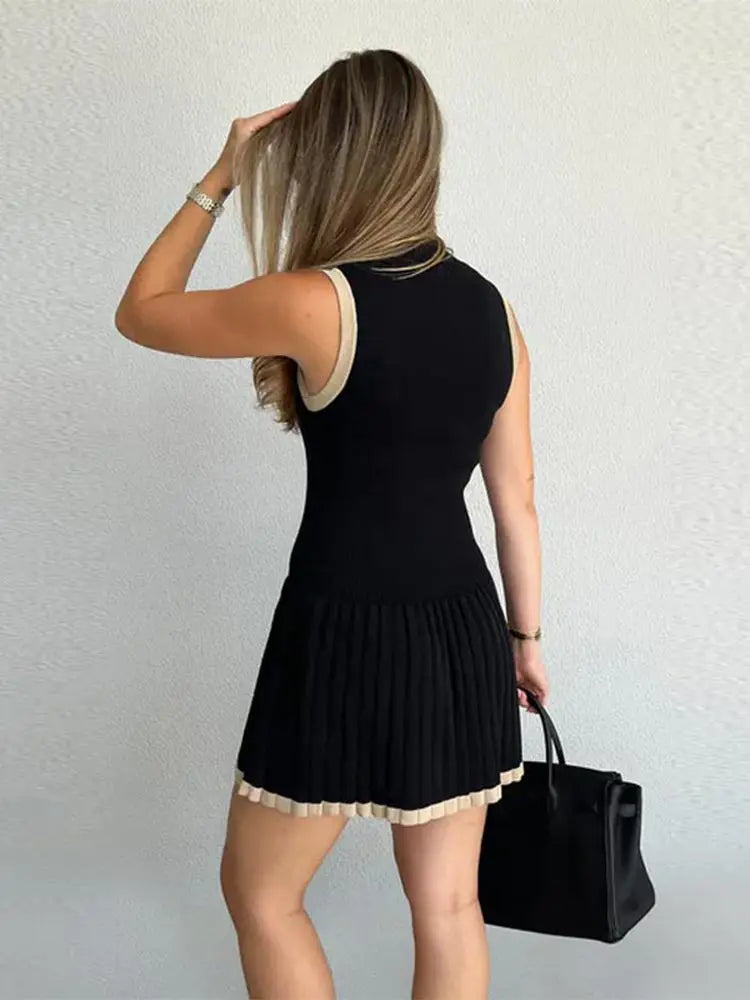Kendall Drop-Waist Mini Contrast Knit Dress