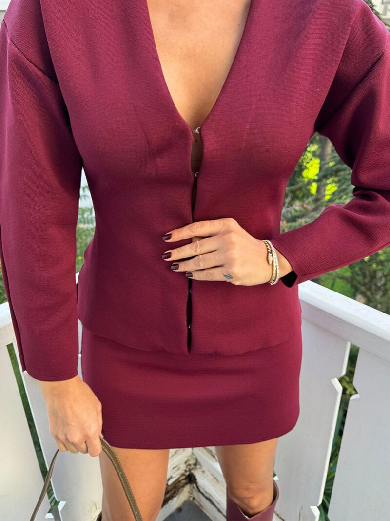 Karina red wine Knit Set