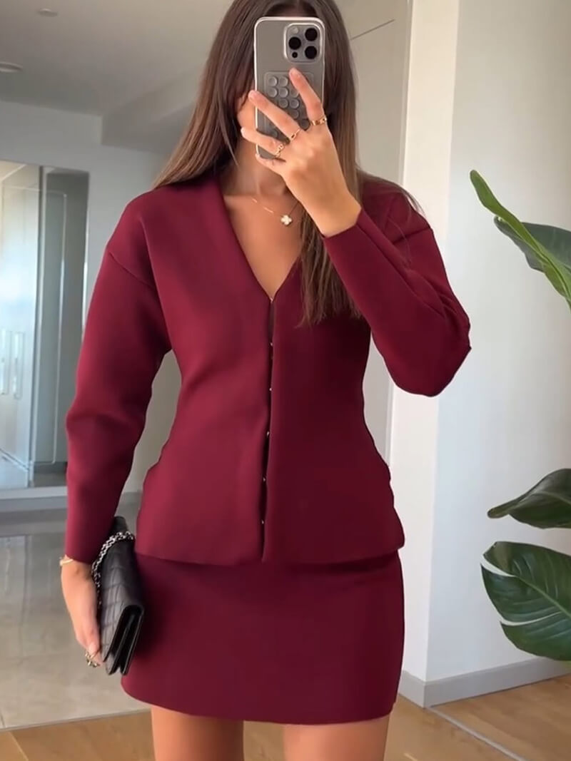 Karina red wine Knit Set