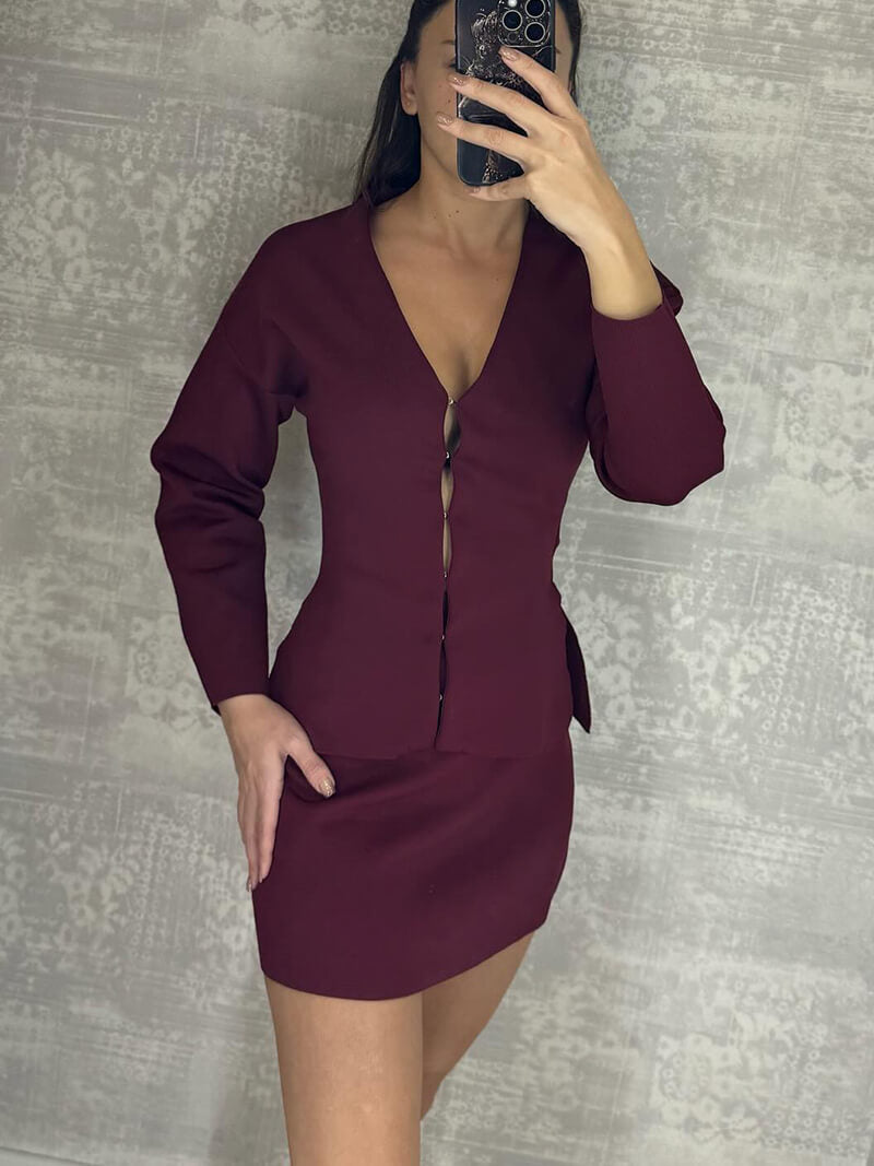 Karina red wine Knit Set