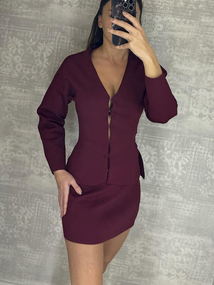 Karina red wine Knit Set