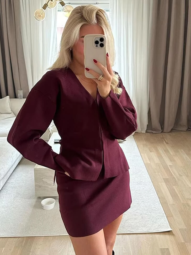 Karina red wine Knit Set