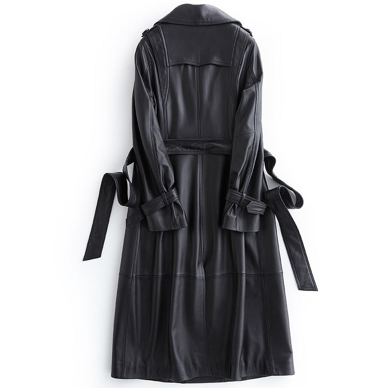 Lyanna Vintage Leather Long Trench Coat