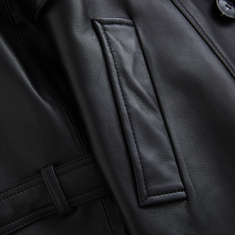 Lyanna Vintage Leather Long Trench Coat