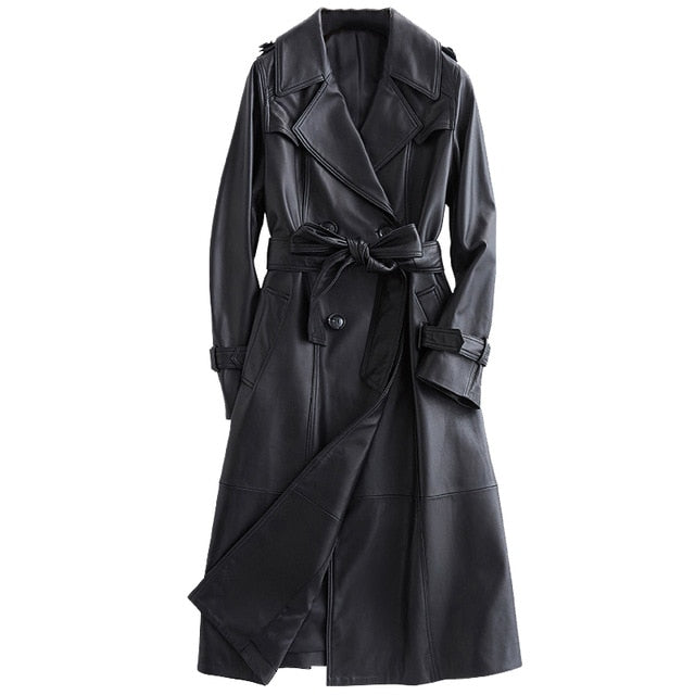 Lyanna Vintage Leather Long Trench Coat